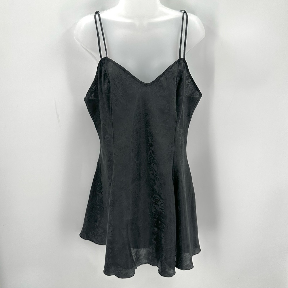 VTG Victoria's Secret Nightie Gold Label Chemise Slip Dress Paisley L Black READ
